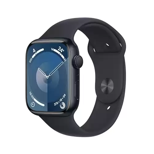 Apple Watch Series 9 [GPS 45mm] Smartwatch with Midnight Aluminium Case with Midnight Sport Band. Fitness Tracker, Blood Oxygen & ECG Apps, Water-Resistant - M/L