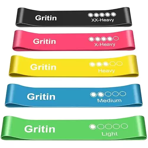 Gritin Resistance Bands, [Set of 5] Skin-Friendly Resistance Fitness Exercise Loop Bands with 5 Different Resistance Levels – Free Carrying Case Included – Ideal for Home, Gym, Yoga, Train...