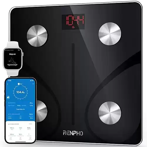 RENPHO Body Fat Scale Smart BMI Scale Digital Bathroom Wireless Weight Scale, Elis 1 Body Composition Analyzer with Smartphone App sync with Bluetooth, 400 lbs – Black