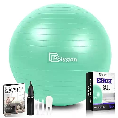 Polygon Exercise Ball, Professional Grade Anti-Burst Balance Ball for Yoga, Birthing, Stability, Core Exercise, Fitness, Workout Guide Included