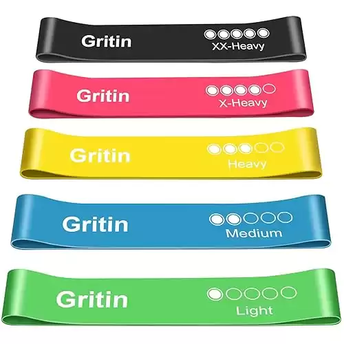 Gritin Resistance Bands, [Set of 5] Skin-Friendly Resistance Fitness Exercise Loop Bands with 5 Different Resistance Levels – Free Carrying Case Included – Ideal for Home, Gym, Yoga, Train...