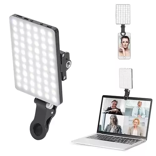 Newmowa 60 LED High Power Rechargeable Clip Fill Video Light with Front & Back Clip, Adjusted 3 Light Modes for Phone, iPhone, Android, iPad, Laptop, for Makeup, Vlog, TikTok, Video Conference