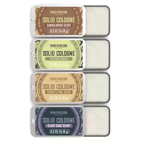 Viking Revolution - Cologne - Solid Cologne for Men with Cedar Wood, Clary Sage, Vetiver, Sandalwood - Gifts for Men - 4 Pack - 4 x 14 g