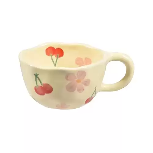 Koythin Ceramic Coffee Mug, Creative Flower Cup for Office and Home, Dishwasher and Microwave Safe, 8.5 oz/250 ml for Latte Tea Milk, Suitable for Mom on Mother's Day (Pink Cherry)