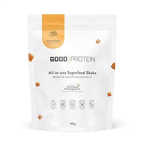 Good Protein Vegan Plant-based Protein Powder (Salted Caramel, 442g) 100% Natural, Non-GMO, Dairy-free, Gluten-free, Soy-free, No Added Sugar and Nothing Artificial. All-in-one Superfood Shake.