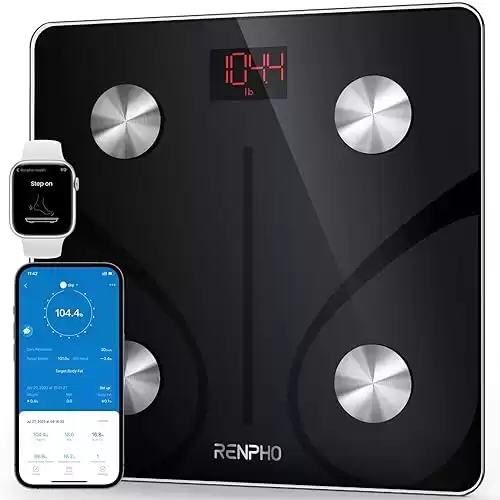 RENPHO Body Fat Scale Smart BMI Scale Digital Bathroom Wireless Weight Scale, Elis 1 Body Composition Analyzer with Smartphone App sync with Bluetooth, 400 lbs – Black