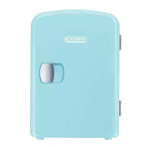 Chefman - Iceman Mini Fridge, 4 Liter/6 Can, Portable, Provides Compact Storage For Skincare, Snacks, Beverages and More, Cooler and Warmer Personal Fridge, Home/Car/Bedroom, Blue