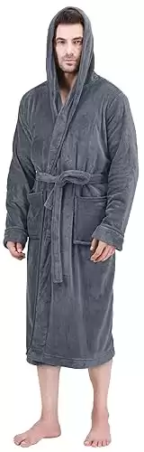 NY Threads Mens Hooded Fleece Robe - Plush Long Bathrobes