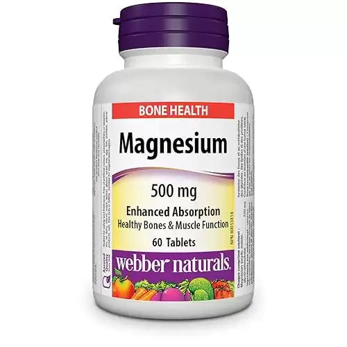 Webber Naturals Magnesium 500 mg, 60 Tablets, Enhanced Absorption Mineral, Supports Bone and Muscle Functions, Vegan