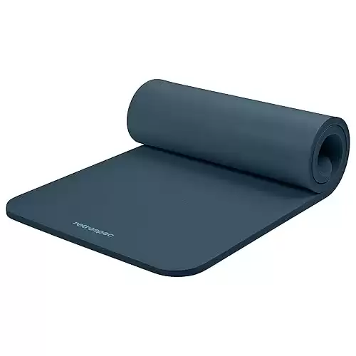 Retrospec Solana Yoga Mat 1" Thick w/Nylon Strap for Men & Women - Non Slip Excercise Mat for Yoga, Pilates, Stretching, Floor & Fitness Workouts, Black